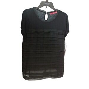 Elle Blouse Women Size L Black Sheer Layered Short Sleeve Elegant Top